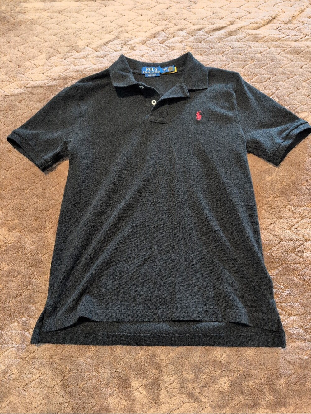 Polo Ralph Lauren Classic Fit Black Polo Shirt with Red Logo Boys Size L (14-16)
